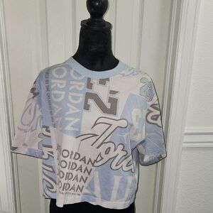 Jordan Light Blue and Beige Graphic Crop Top